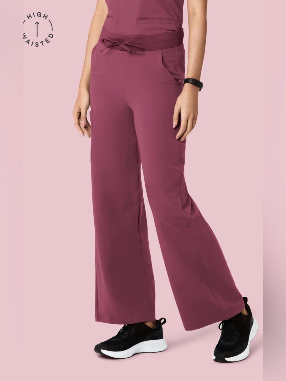 High Waisted Wide Leg Scrub Pants in Deep Mauve